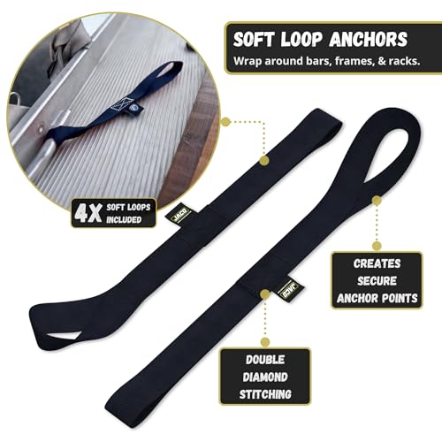 JACO Retractable Ratchet Straps - 1 in x 15 ft (4-Pack) (1,760lbs Break Strength) | Auto Self Retracting Cargo Tie Down Strap Set (Black) - color: Black, size: 4-Pack
