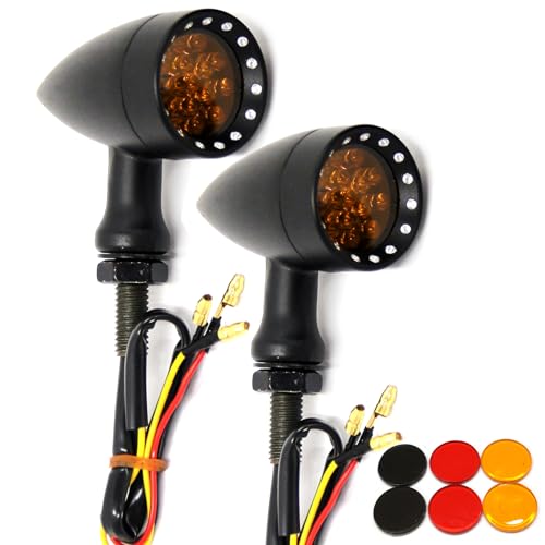 Rich Choices 2pcs Amber CNC Motorcycle Bullet LED Turn Signal Light Blinker Indicator Front Rear Tail Light Compatible with Honda HarleyYamaha Suzuki Kawasaki - color: Amber Light