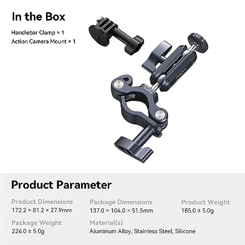SMALLRIG Bike Motorcycle Handlebar Mount for Gopro, Pole and Roll Bar Mount, CNC All-Metal 22-32mm for Action Cameras Gopro, Insta360 and DJI - 4191