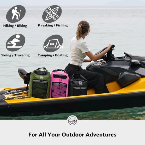 STOVER 5/10/25/30/40/55L Waterproof Dry Bag- Roll-Top Backpack w/Phone Case- Kayaking, Hiking, Camping, Boating- Men/Women - color: 30l Pink (With Phone Case), size: 30L