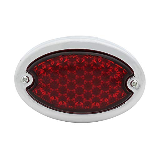 FATECIM Motorcycle Custom Oval-shaped LED Tail Light Cat Eye Rear Running Light Brake Light Stop Light Red Lens Integrated License Plate Lamp Universal Fit for Motorcycle/Cruisers/Bikes(Chrome) - color: 3035-Chrome
