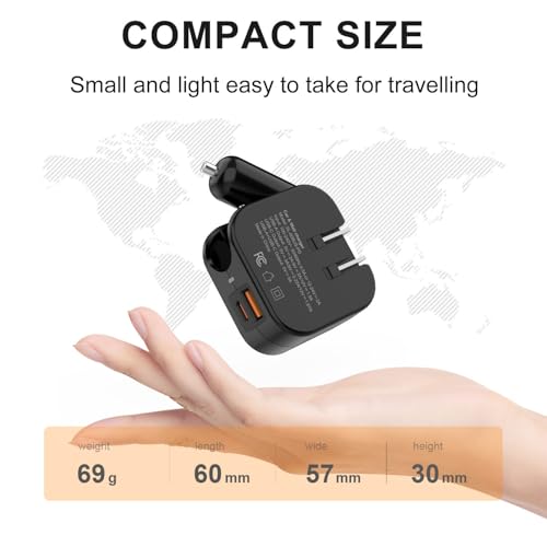 TRON Wall & Car Charger Travel Charging Station, 36W Dual USB-C & USB-A Fast Charger, Foldable for iPhone, iPad, Android, Earbuds β TR17