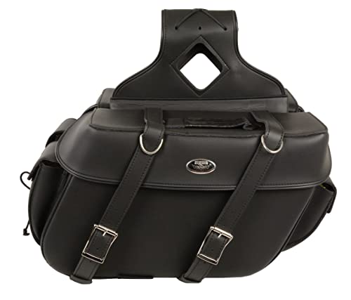 Milwaukee Leather Black Large Zip-Off PVC Throw Over Riveted or Plain Large Motorcycle Saddle Bag (SH57401ZB) - style: Sh57401zb