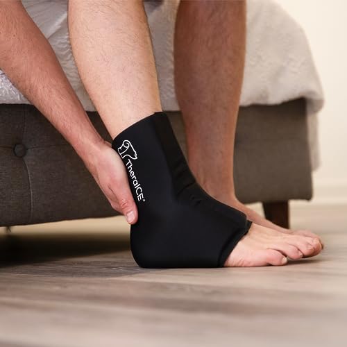 TheraICE Ankle Ice Pack Wrap for Swelling & Sprained Ankle Brace for Women Men, Cold Therapy Foot Heel Spur Support Compression Socks, Plantar Fasciitis & Achilles Tendonitis Sore Feet Pain Relief - size: Large, style: Original