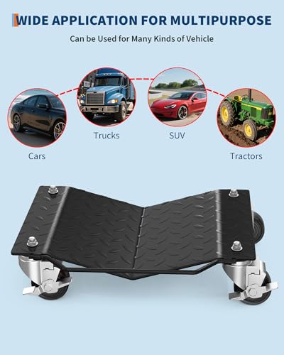 DEXSO Car Wheel Dolly, 6000 lbs/2722 kg Car Moving Cart with Brakes, Set of 4 Piece, Heavy-Duty Vehicle Dolly, Moving Cars, Trucks, Trailers, Motorcycles, and Boats, Black - color: Black