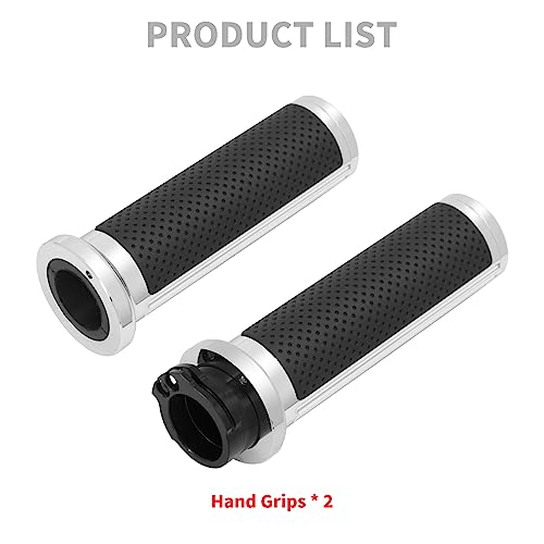 Motorcycle 1" Hand Grips Handlebar Grips Cable Throttle Fit for Harley Touring Street Glide Road King Road Glide Electra Glide Dyna Softail - color: #3 Chrome