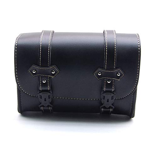 Riloer Motorcycle Saddle Bag, Universal Luggage PU Leather Bag Storage with 2 Mounting Straps Black