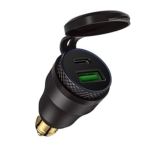 iMESTOU Aluminum DIN Plug 30W 5A Power Delivery Motorcycle Dual USB Charger QC 3.0 Quick Charge Power Adapter Waterproof Fits for 12V-24V BMW Ducati Triumph DIN Socket - color: Black