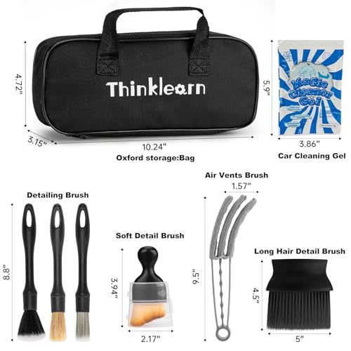 ThinkLearn Car Detailing Kit, Car Interior Detailing Kit, Including 7Pcs Auto Detailing Brushs and 200g Cleaning Gel (25% More Than 160g) Storage Bag, Car Accessories