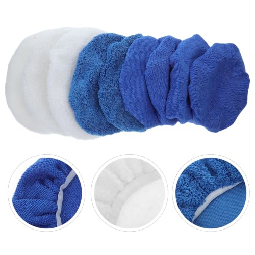 ERINGOGO Car Buffing Pad Covers Set for Motorcycle and Bicycle Use 9pcs for Waxing and Cleaning, Soft Plush Fiber and Coral Fleece Material, High-Efficiency Polishing Bonnet Pads