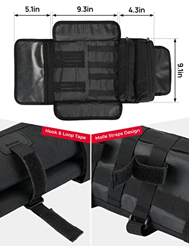 KEMIMOTO Motorcycle Tool Bag - Handlebar Kit Roll Up Organizer With Elastic Loops Pockets - Sturdy Pouch for Softail Dyna Sportster - Tools Not Included