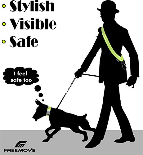 FREEMOVE Reflective SASH with 2 Bands - or - Reflective Runners Waist Belt with 4 Arm Bands > Easy to Put On/Off Reflective Gear for Guaranteed Visibility & Safety for Dog Walking, Running, Cycling - color: Yellow SASH and BANDS