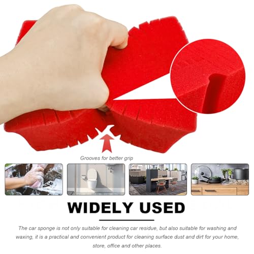 Car Wash Sponge, Large Scratch-Free Cross Cut Sponge for Soap and Rinseless Washing, Durable Ultra Soft Foam Grid Extra Absorbent Car Cleaning Sponge Pad, Car Accessories (Red) - color: Red