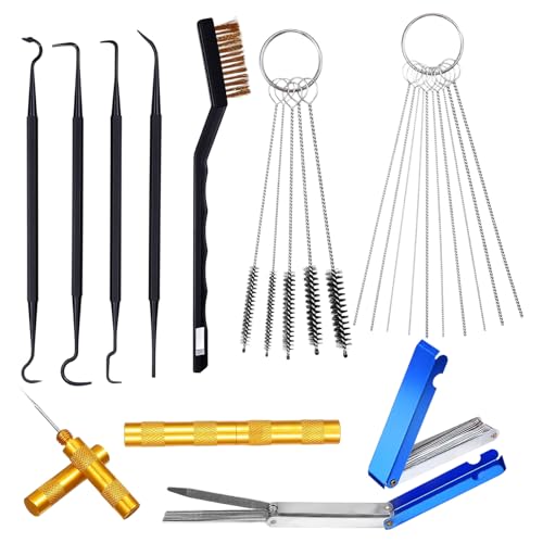 Tucnoeu Carburetor Cleaning Kit, 1 Single Head Brush 23 Needles 5 Nylon Brushes 1 Scraper and 4 Cleaning Hooks for Motorcycles, ATVs, Chainsaws, and Small Engines