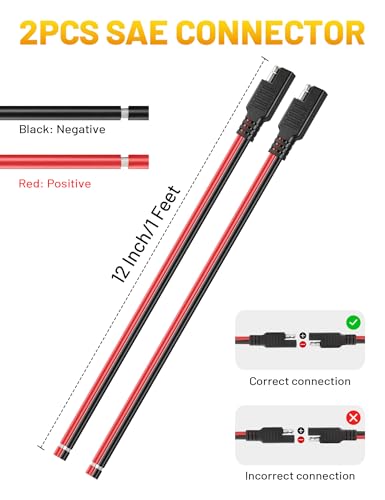 Oyviny 2PCS 14AWG SAE Connector Kit 1 Feet SAE Extension Cable, Heavy Duty 14 Gauge 2 Pin Quick Connect Plug for Battery Tender Solar Panel Motorcycle Car Truck DIY Projects - size: 2PCS