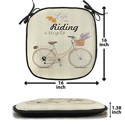 Lunarable Bicycle Chair Cushion Pad, Boho Pop Art Antique Bike Illustration with an Aesthetic Lavender Bouquet Basket, Seat Padding for Kitchen & Patio with Anti-Slip Backing, 16"x16", Beige Lilac - color: Beige Lilac, size: Pack of 1