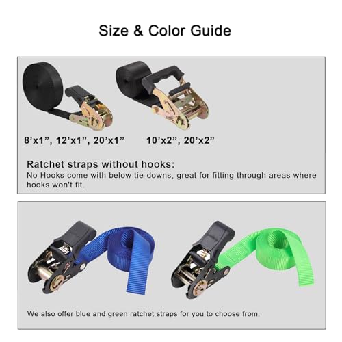 Endless Ratchet Tie Down Straps Heavy Duty Cargo Tie Downs, Sturdy Nylon Black Strap Down Ratcheting Securing Straps, Track Spring Fittings, Tie-Down Motorcycles, Trailer Loads, Kayak - size: 1"x8'-2pcs black