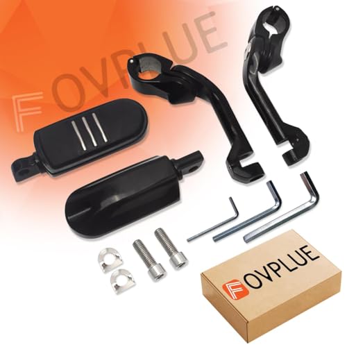 FOVPLUE 1.25" Highway Footpegs,Long Angled Adjustable Highway Pegs w/Mounts for Harley Touring Street Glide Electra Glide Road King Softail CVO Dyna Trike VRSC Sportster w/1-1/4" Engine Guard,Black#3 - color: GLOSS BLACK