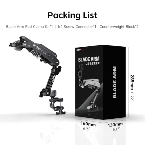 MOVMAX Blade Arm Bike Motorcycle Handlebar Mount Stabilizer, Camera Clamp Mount Shock Absorber for DJI Osmo Pocket 4/Pocket 3, Insta 360, GoPro Hero Cameras w Ball Head, Pocket 3 Accessories - style: Motorcycle Clamp Kit