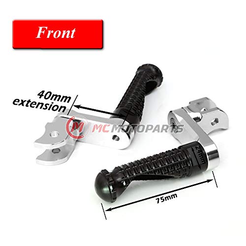 MC MOTOPARTS MPRO Black 40mm Riser CNC Front Foot Pegs Compatible with YZF R1 00-21 YZF R6 03-19 YZF R1M 15-21 R1S - color: Black, size: 40mm Extension