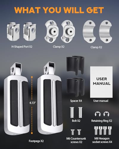 PBYMT Highway Footpegs, 1"&1.25" Highway Pegs Stainless Steel Aluminum Adjustable Fit for Harley Davidson Street Glide Road King Road Glide Softail Dyna 1-1/4" Engine Guard Style C Chrome Black - color: CHROME