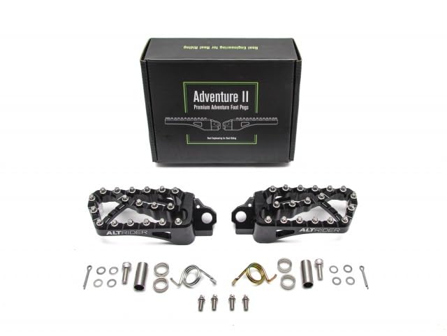 AltRider Adventure II Foot Pegs Compatible With BMW R 1200/1250 / 1300 GS/GSA - Heavy Duty Design - Boot Friendly, High Traction Cleats for Stability & Grip - Adjustable Camber & Height - Black - color: Black, size: Adventure II (58mm x 122mm)
