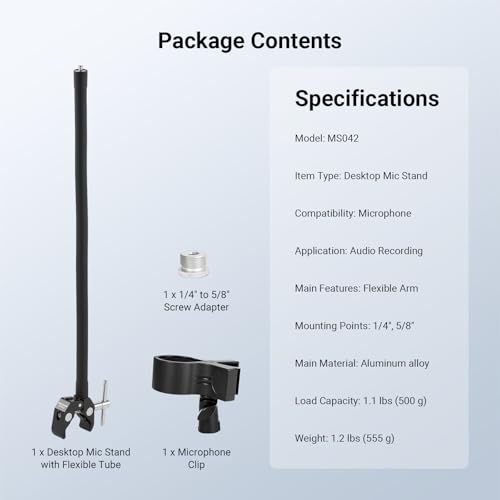 NEEWER Desktop Microphone Stand with Flexible Arm, Adjustable Desk Mic Clamp Holder Mount with Clip & 1/4" to 5/8" Adapter Compatible with Shure Razer Seiren Mini Audio Technica AT2020, MS042 - style: MS042