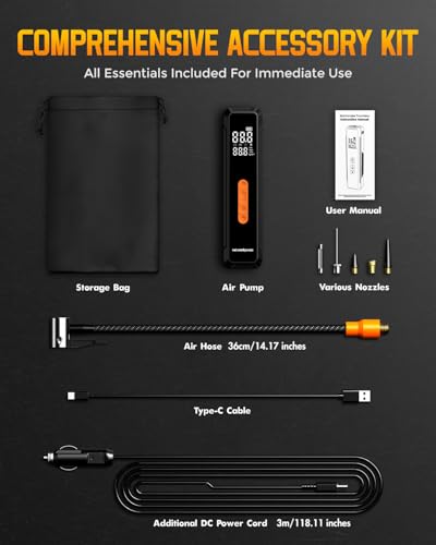 NEVERLAND Tire Inflator Portable Air Compressor - with 20000mAh Battery, 150 PSI Air Pump For Car Tires, 12V DC Electric Bike Tire Pump with Pressure Gauge LED Light for Car, Bicycle, Motorcycle, Ball