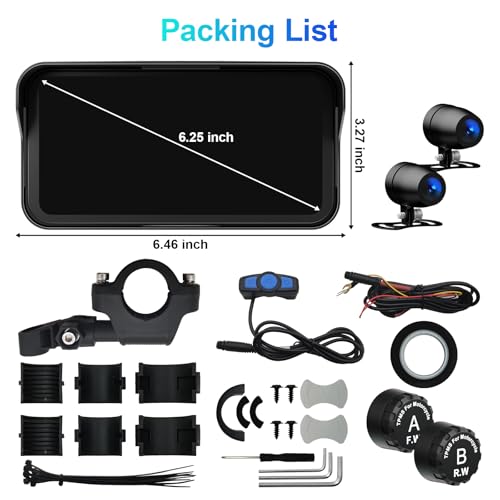 LBW 6.25" Carplay Screen for Motorcycle (Includes128G SD Card) with Dual 2K Dash Cam, TPMS, Wireless Android Auto, GPS Navigation, IP67 Waterproof, HD Touch Screen, Bluetooth, Remote Control, Siri