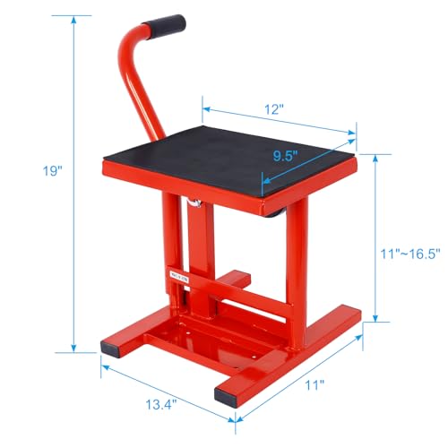 Dirt Bike Lift Jack Stand - 330 LBS Load Capacity Heavy Duty 11"-16.5" Adjustable Height Motorcycle Jack Lift Stand | Hoist Table for Dirt Pit Bike Repair, Maintenance, Dirt Bike Accessories Red