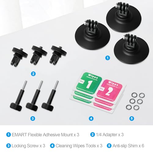 EMART 3 PCS Flexible Adhesive Mount Kit, GoPro Helmet Mount Sticky Chin Base Compatible with Insta360 X4 X3 X2 One RS for GoPro Max 360 Panoramic Camera Hero 13/12/11/10/9 DJI Motorcycle Accessories - size: 3 Pack