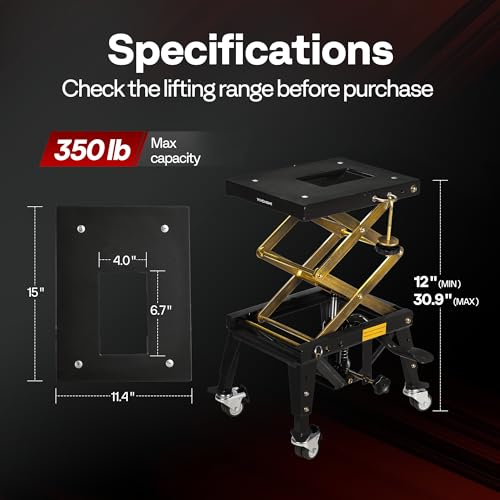 VIVOHOME 350 Lbs Heavy Duty Hydraulic Motorcycle Lift Jack, ATV Dirt Bike Foot Operated Scissor Stand Table with 4 Wheels and Removable Stopper, Black - color: Black