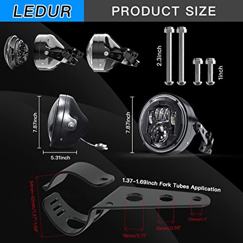 LEDUR 7 Inch LED Motorcycle Headlight DOT Approved High Low Beam Round Headlamp with Housing Bucket Mount Brackets fit 34mm~42mm O.D. Fork, for Street Tracker Scrambler Cafe Racer Chopper Bobber - size: C2 7In HI/LOW Motorcycle Headlight