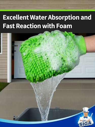 MR.SIGA Premium Microfiber Soft Chenille Car Wash Mitt, Pack of 2, Gray & Green - color: Gray & Green