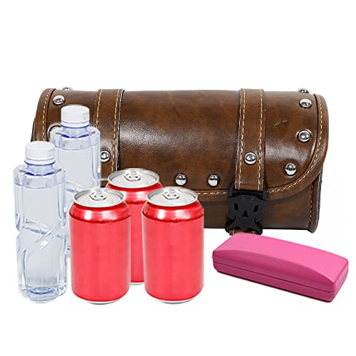 X AUTOHAUX Motorcycle Tool Bag Handlebar Bags Cycling Luggage Bag Waterproof PU Leather Round Brown 8.27" x4.13''
