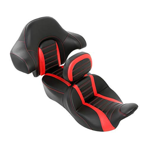 C.C. RIDER Driver Passenger Seat with Rider Backrest and King Tour Trunk Backrest Pad fit for Harley Touring Road King Street Glide Road Glide Electra Glide 2014-2023 - color: 02# Red (Seat With Backrests)