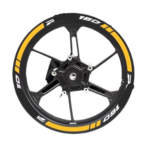 Wheel Stickers for PCX 160 Pcx160 2022 14'' Inches Motorcycle Wheel Hub Sticker Decal Reflective Rim Stripe Tape Accessories Waterproof Decals(Set-Gold) - color: Set-gold
