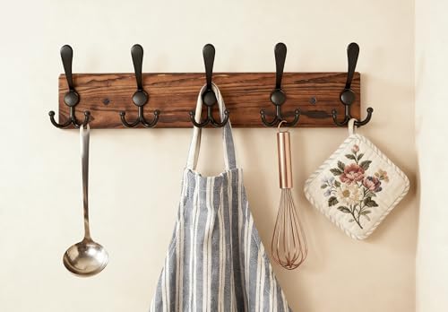 Coat Rack Wall Mounted, Pre-Assembled 16" Coat Hooks with 5 Hooks, Heavy Duty Rustic Farmhouse Wood Plank Hooks for Hanging Hat, Clothes, Keys, Jacket, Purse - Door, Entryway, Mudroom - size: Pine wood - double hook