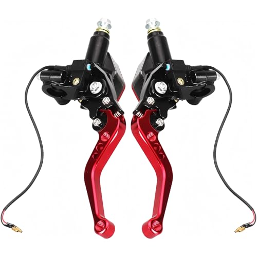 Universal Motorcycle Brake Clutch Pump Lever with Dual Hydraulic Master Cylinder Reservoir Set Left & Right CNC Suitable for 50-300cc Motorcycles with 7/8" 22mm Handlebars - color: Red