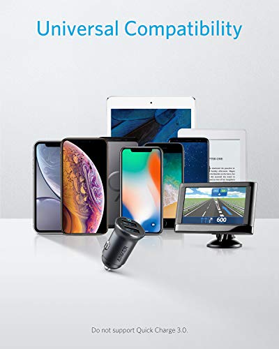 Anker 320 Car Charger (24W II), Mini Aluminum Alloy Dual USB with Blue LED for iPhone 16 15 14 13 12 Series, iPad Pro/Air 2/Mini, Galaxy and More - Not Compatible with Quick Charge (Black)