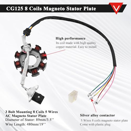 PRO BAT Complete Electrics 4 Stroke Wiring Harness Kit 8 Coil CDI Stator Tail Light for 150cc 200cc 250cc 300cc 4 Wheelers Stroke ATV Go Kart Quad Pit Dirt Bike Zongshen Lifan YX Black - style: C Light+8 Pole+ Black Ignition Coil+Black Rectifier