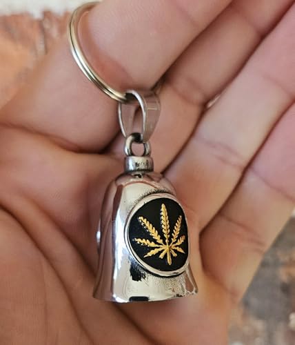 KMA Est. 2005 THE RIDE BELL Pot Leaf Gold w/FREE HANGER Biker Good Luck Motorcycle Charm Original Keychain