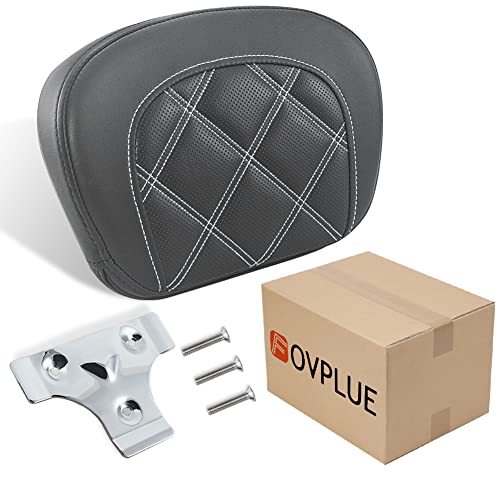 FOVPLUE Passenger Backrest Pad,Sissy Bar Pad for Harley Touring Electra Glide/Road Glide/Road King/Street Glide/Trike Freewheeler FLRT/FLHXXX, Double White Stitching - color: White