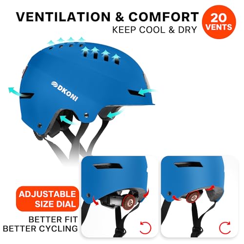 DKONI Bike Helmet with LED Lights Bicycle Helmets Commuter Cycling Helmet USB Rechargeable Front & Back LED Light Helmet for Adult Men Women - color: Blue, size: Large: 22-24 inch (56-61cm)
