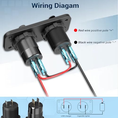 Qidoe Cigarette Lighter Socket 12 Volt USB Outlet Dual 30W PD & Dual Quick Charge 3.0 18W, 300W Socket Aluminum Metal Charger Panel with LED Voltmeter for Marine Car RV Motorcycle Golf Cart, etc