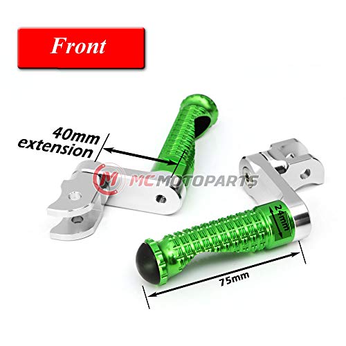 MC MOTOPARTS MPRO Green 40mm Riser CNC Front Foot Pegs Compatible with YZF R1 00-21 YZF R6 03-19 YZF R1M 15-21 R1S - color: Green, size: 40mm Extension
