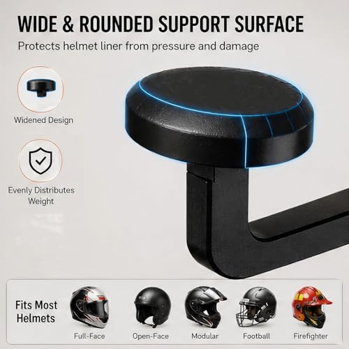 Motorcycle Helmet Wall Mount with Coat Hook & DIY Name Area,Heavy Duty Firefighter Helmet Hanger Wall Mount for Garage Storage,Motorbike,Garage,Fire Station&Firefighter Gear,Universal Helmet Holder
