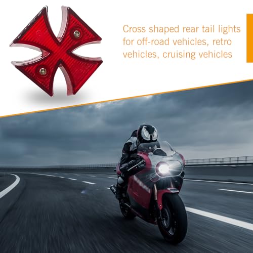 Cross Rear Tail Light, High-brightness Waterproof LED Brake Driving Light, Plug-and-play Personalized Modified Taillight Decorative Accessories, for Most Motorcycles Dirt Bikes Cruisers (Red)