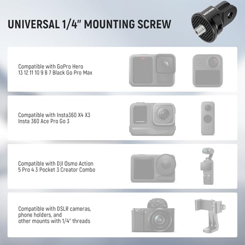 NEEWER Motorcycle Helmet Chin Strap Mount Accessories Kit Compatible with GoPro Hero 13 12 11 10 9 8 7 Black DJI OSMO Action 5 Pro 4 3 2, Action Camera Mount Adapter with 1/4" Screw Included