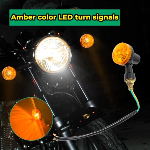 Universal Motorcycle Turn Signal Light Kit with Wiring Harness & Adjustable Flash Relay, 4PCS Amber LED Indicator Lights, Horn Switch Handlebar Control, Plug and Play for Dirt Bike Scooter ATV